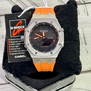 Black+Orange Casio G-Shock GA2100-1A4 ( Custom Orange bracelet )